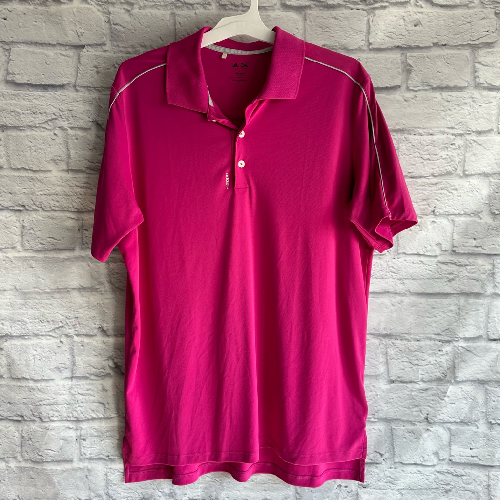 Preowned Adidas Golf Polo Pink Grey Mens Large L Preowned Adidas Golf Polo Pink Grey Mens Large L